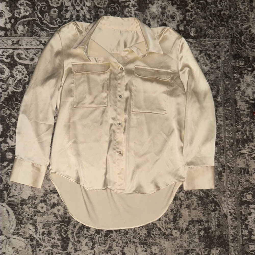 Cream Satin Button-Up Shirt